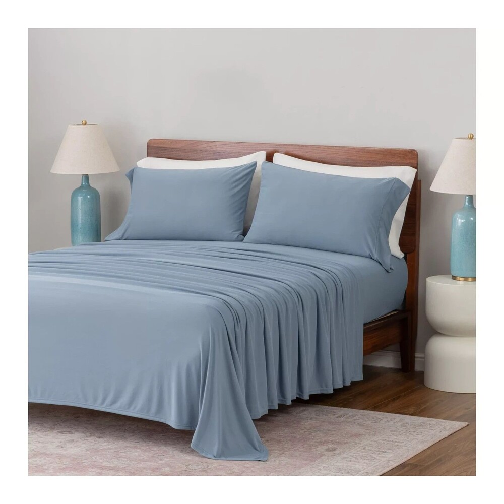 Berkshire Blanket Comfort Knit 4-Piece Sheet Set King Blue Deep Pocket New